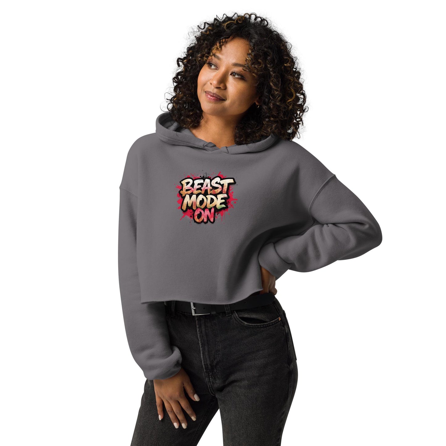 Beast Mode On Cropped Hoodie  Womens Workout Hoodie  Motivational Fitness Crop Top  Gym Streetwear  Strong Women Gift