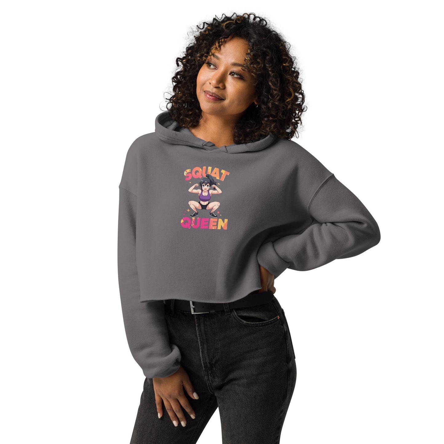 Women's Cropped Hoodie  SQUAT QUEEN Hoodie | Gym Fitgirl Sweatshirt | Workout Top | Strong Women Fitness Streetwear