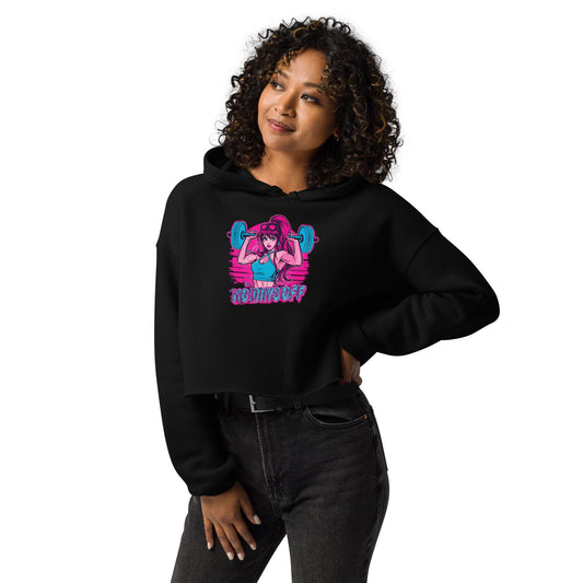 Women's Cropped Hoodie  WORKOUT Hoodie | Gym Barbell Fitgirl Sweatshirt | Neon Fitness Streetwear | Strong Women Hoodie