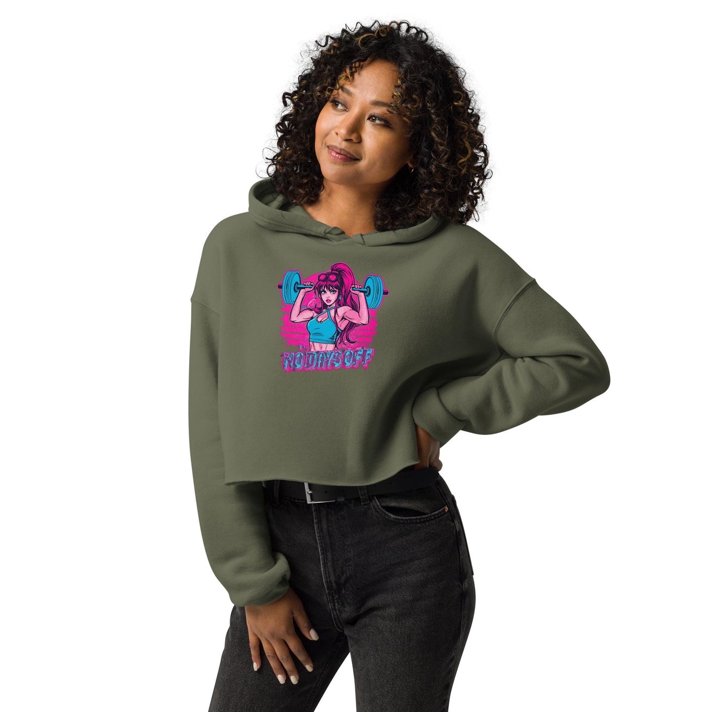 Women's Cropped Hoodie  WORKOUT Hoodie | Gym Barbell Fitgirl Sweatshirt | Neon Fitness Streetwear | Strong Women Hoodie