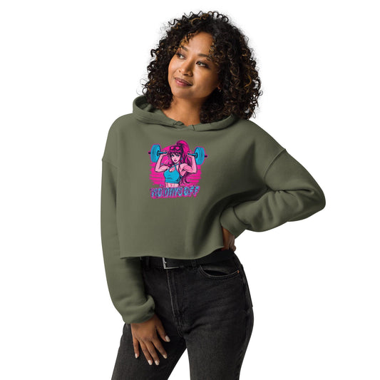 Women's Cropped Hoodie  WORKOUT Hoodie | Gym Barbell Fitgirl Sweatshirt | Neon Fitness Streetwear | Strong Women Hoodie