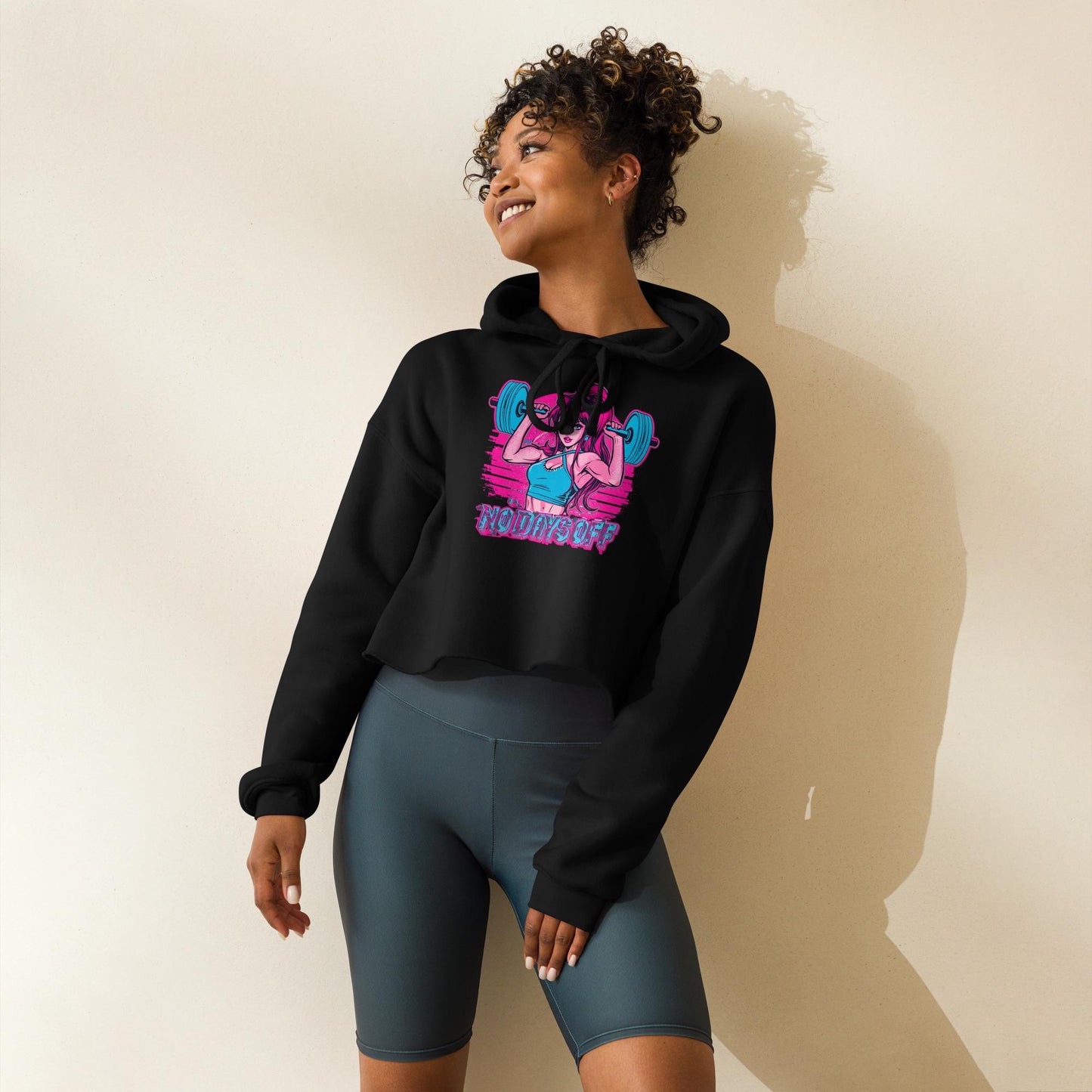 Women's Cropped Hoodie  WORKOUT Hoodie | Gym Barbell Fitgirl Sweatshirt | Neon Fitness Streetwear | Strong Women Hoodie