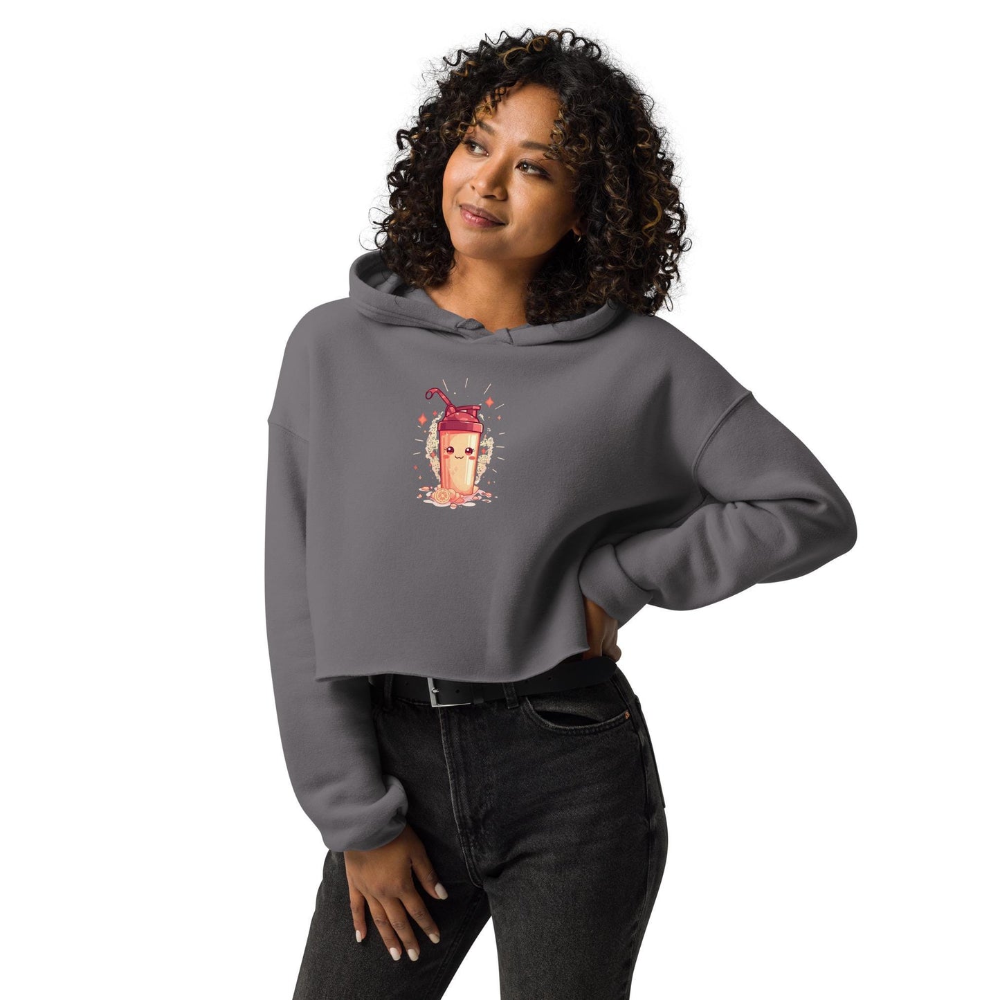 Kawaii Protein Shake Crop Hoodie  Cute Fitness Hoodie | Womens Cropped Sweatshirt for Gym & Lifestyle