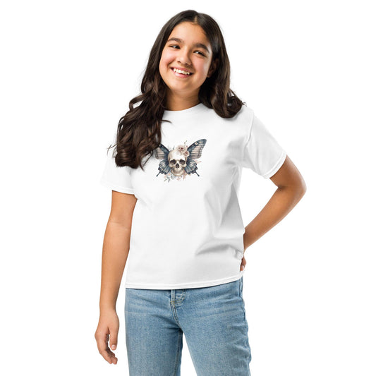 Skull Butterfly Fairycore T Shirt | Gothic Floral Graphic Tee | Unisex 100 percent Cotton | Black or White | XS to XL