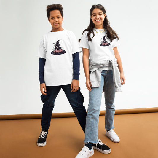 Witch Hat Floral Moon T Shirt | Fairycore Witchy Graphic Tee | Unisex 100 percent Cotton | Black or White | XS to XL