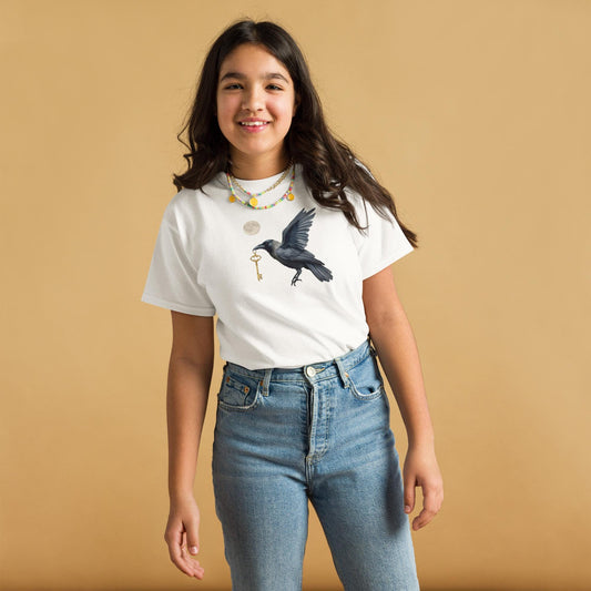 Raven With Key Moon T Shirt | Unisex Cotton Tee | Black or White | XS to XL | Gothic Witchcore Fairycore Top | Soft 100 percent Cotton