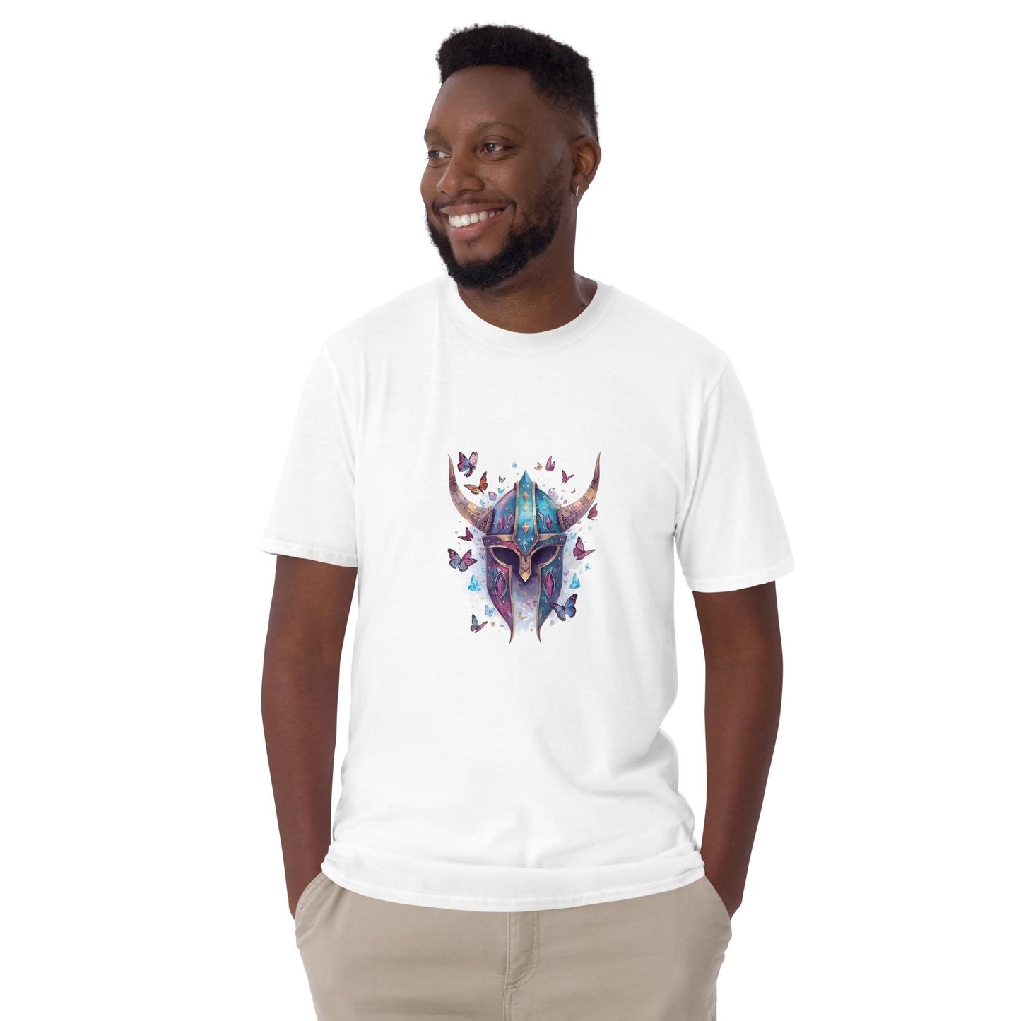 Fairy Viking Helmet T Shirt | Unisex 100 percent Cotton | Black or White | XS to XL | Butterfly Crystal Norse Aesthetic Tee