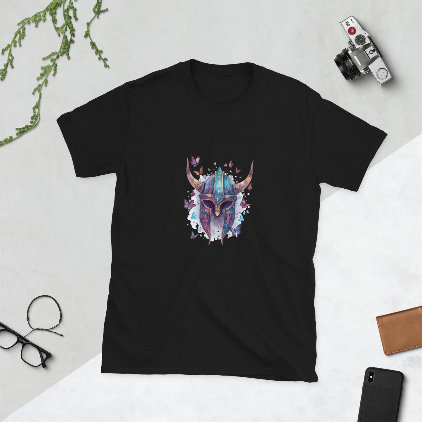 Fairy Viking Helmet T Shirt | Unisex 100 percent Cotton | Black or White | XS to XL | Butterfly Crystal Norse Aesthetic Tee