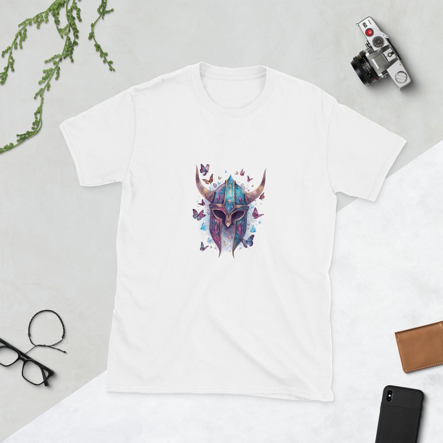 Fairy Viking Helmet T Shirt | Unisex 100 percent Cotton | Black or White | XS to XL | Butterfly Crystal Norse Aesthetic Tee