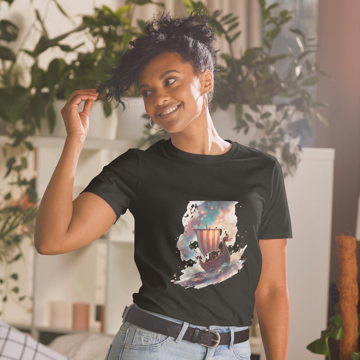 Fairy Viking Longship T Shirt | Unisex | Black or White | Celestial Norse Boat Graphic | Fantasy Aesthetic Top