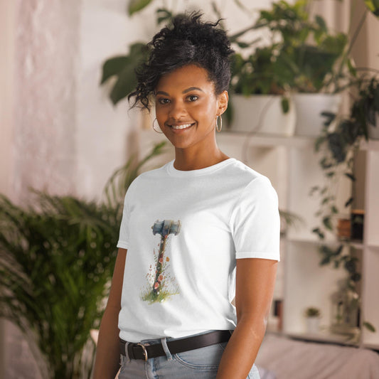 Fairy Viking Floral Hammer T Shirt | White Only | Fantasy Mjolnir Graphic | Unisex Tee
