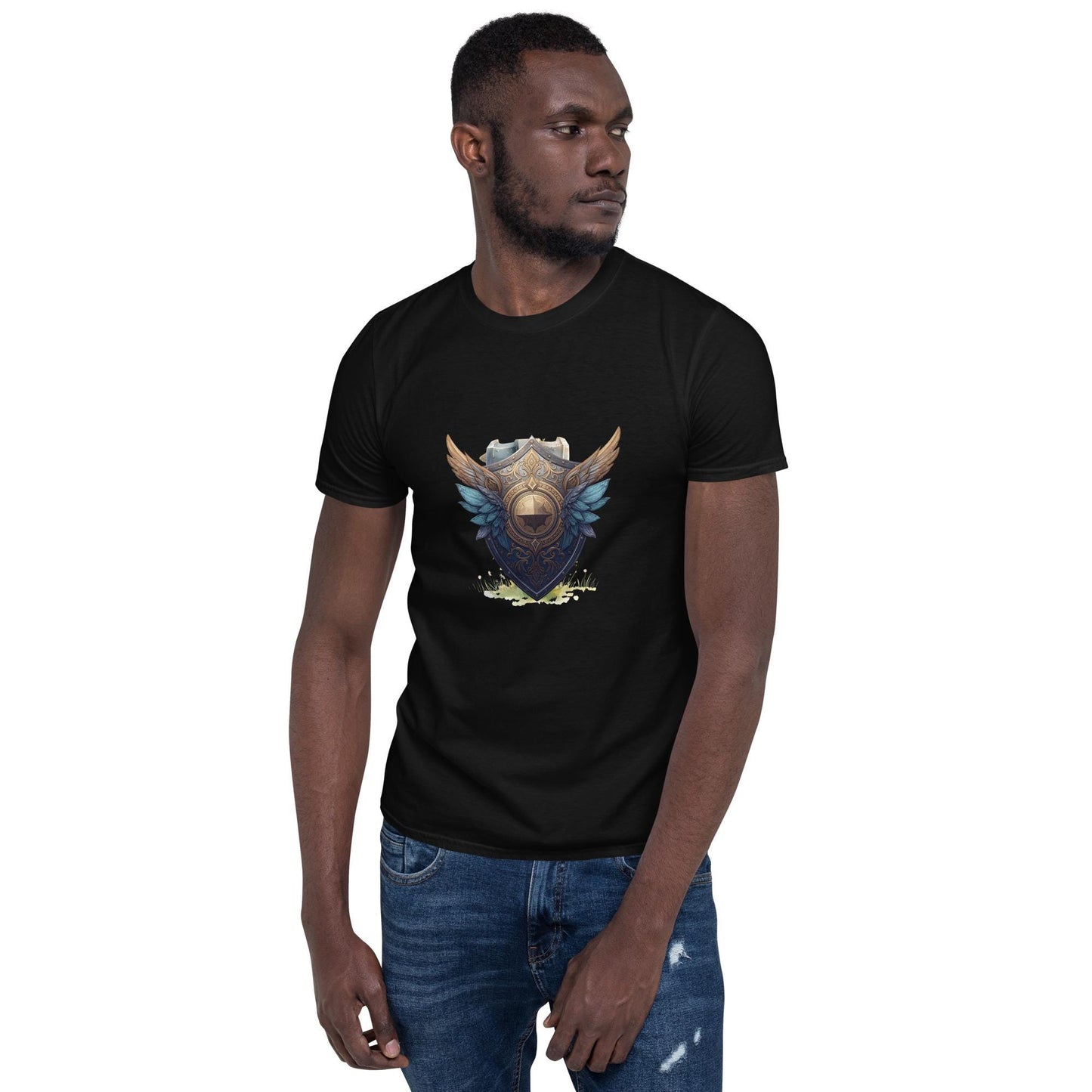 Fairy Viking Winged Shield T-Shirt | Norse Fantasy Emblem | Medieval Armor Graphic | Black or White