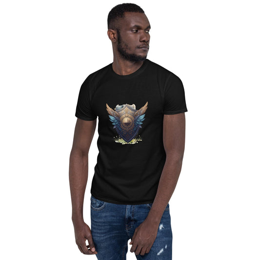 Fairy Viking Winged Shield T-Shirt | Norse Fantasy Emblem | Medieval Armor Graphic | Black or White