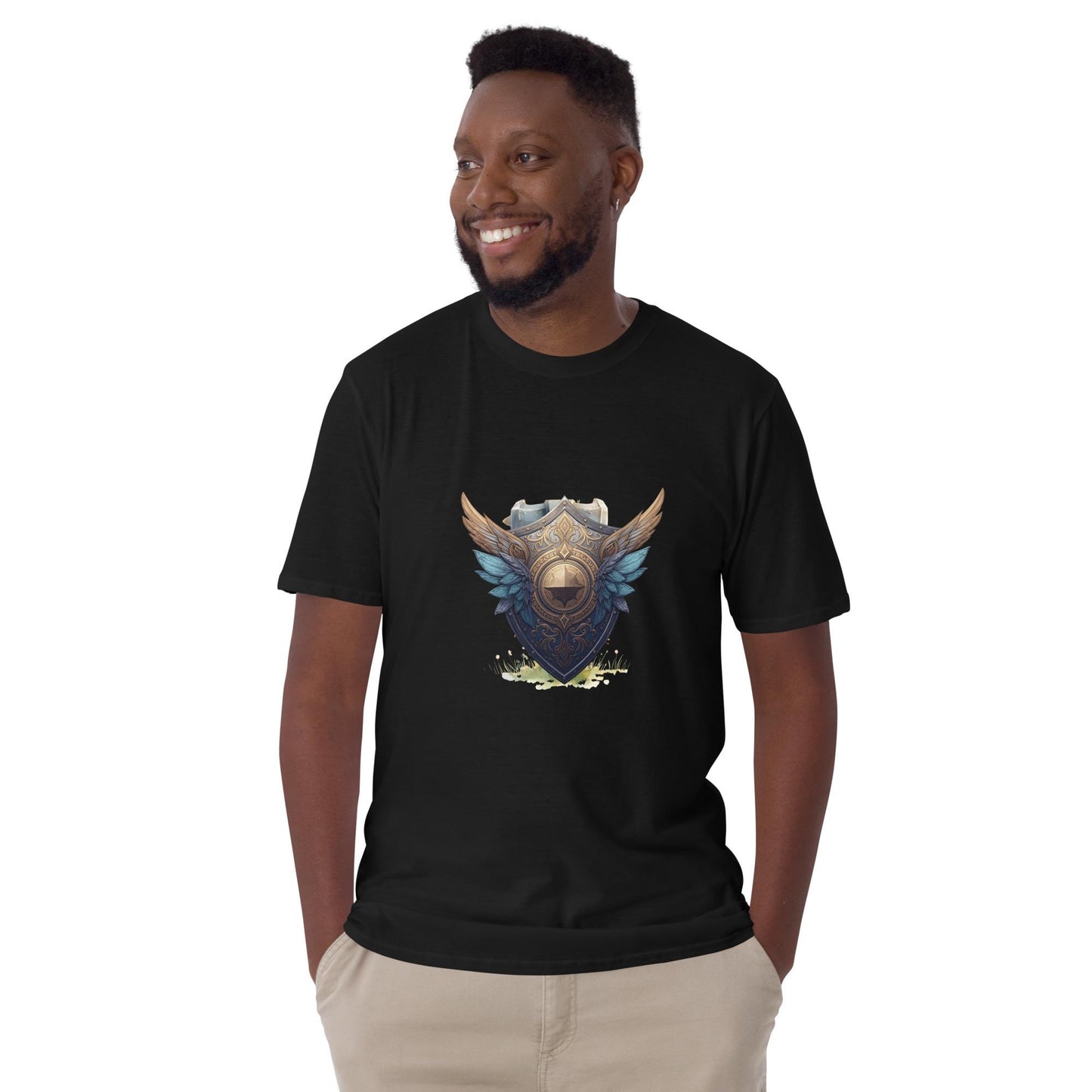 Fairy Viking Winged Shield T-Shirt | Norse Fantasy Emblem | Medieval Armor Graphic | Black or White