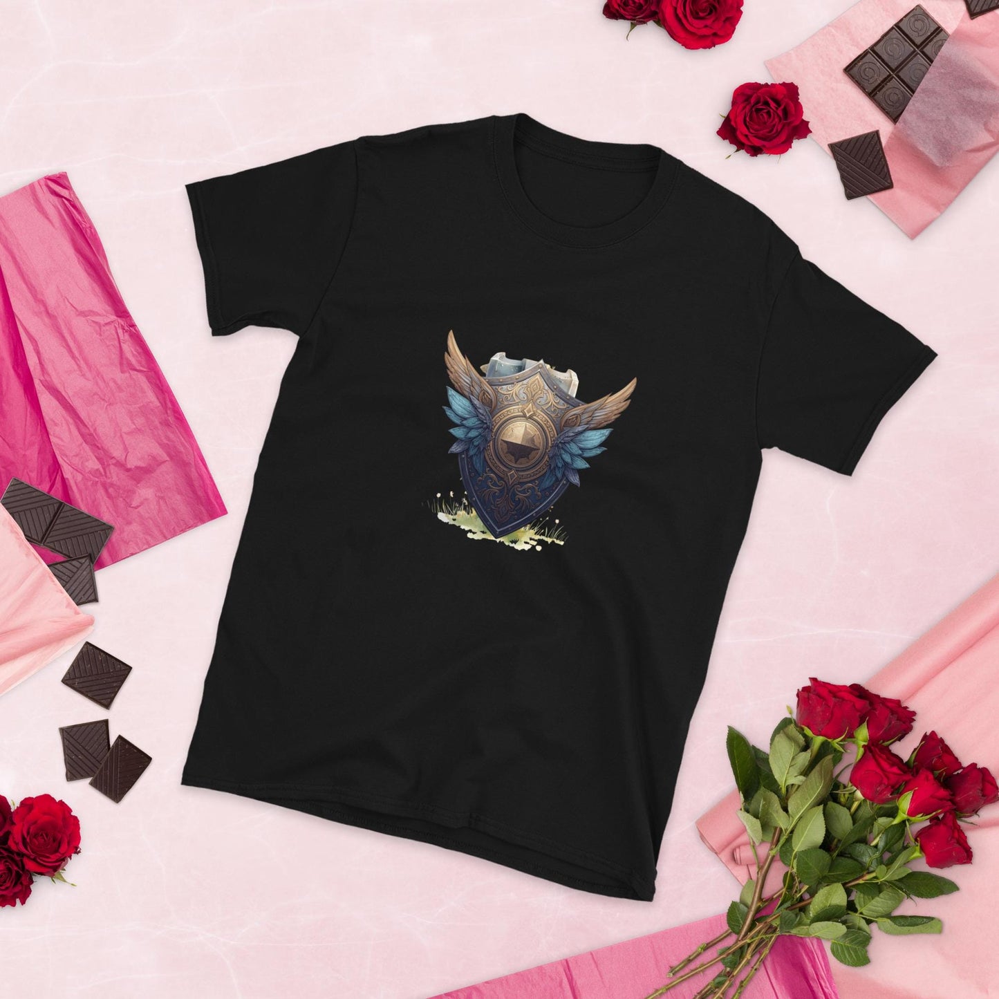 Fairy Viking Winged Shield T-Shirt | Norse Fantasy Emblem | Medieval Armor Graphic | Black or White
