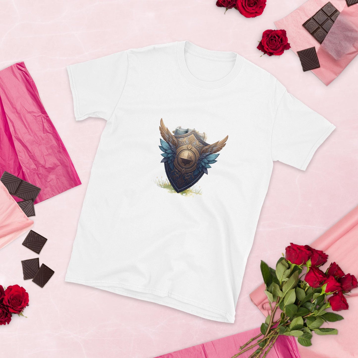 Fairy Viking Winged Shield T-Shirt | Norse Fantasy Emblem | Medieval Armor Graphic | Black or White
