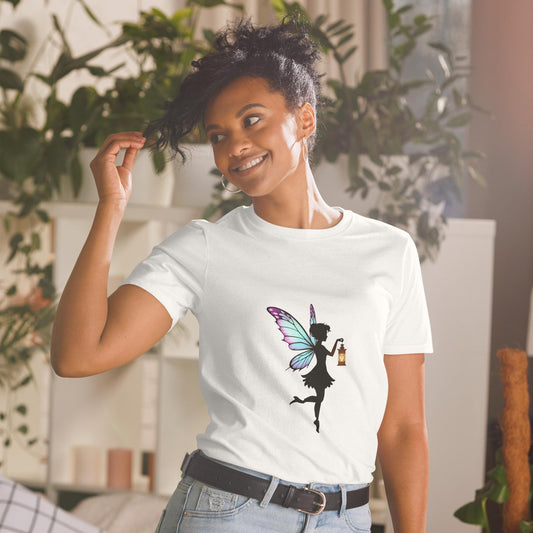 Lantern Fairy Silhouette T-Shirt | Fairycore Graphic | Whimsical Wings | White