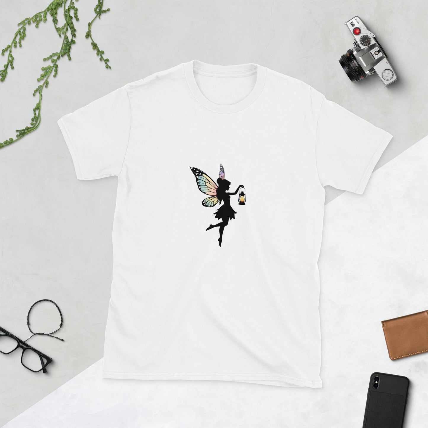 Lantern Fairy Silhouette Tee | Iridescent Wings | Fairycore Minimalist | White