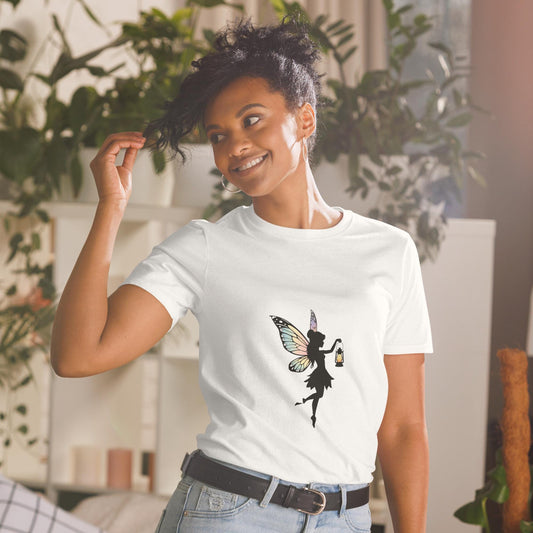 Lantern Fairy Silhouette Tee | Iridescent Wings | Fairycore Minimalist | White