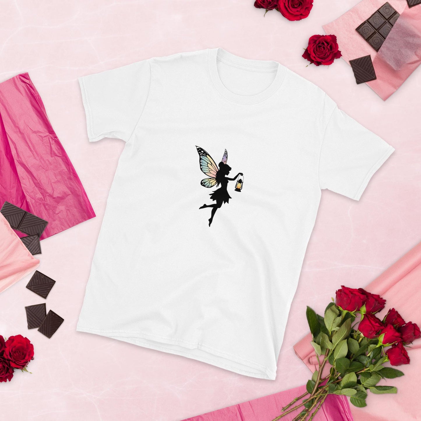 Lantern Fairy Silhouette Tee | Iridescent Wings | Fairycore Minimalist | White