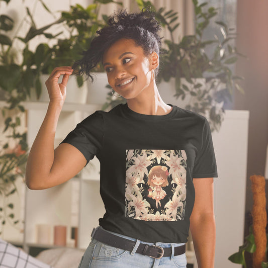 Floral Fairy T-Shirt | Chibi Lantern Fairy | Pastel Anime Graphic | Black or White