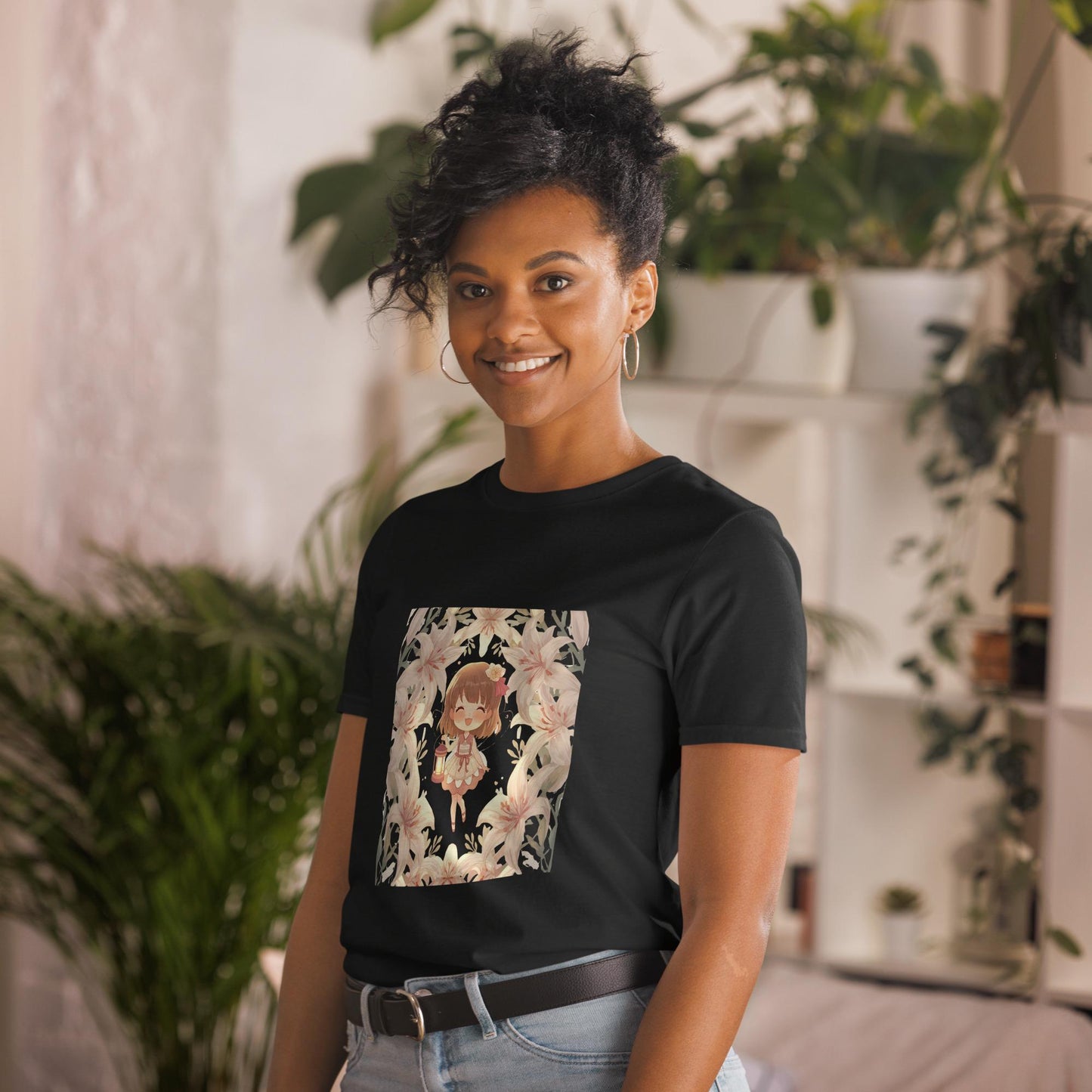 Floral Fairy T-Shirt | Chibi Lantern Fairy | Pastel Anime Graphic | Black or White