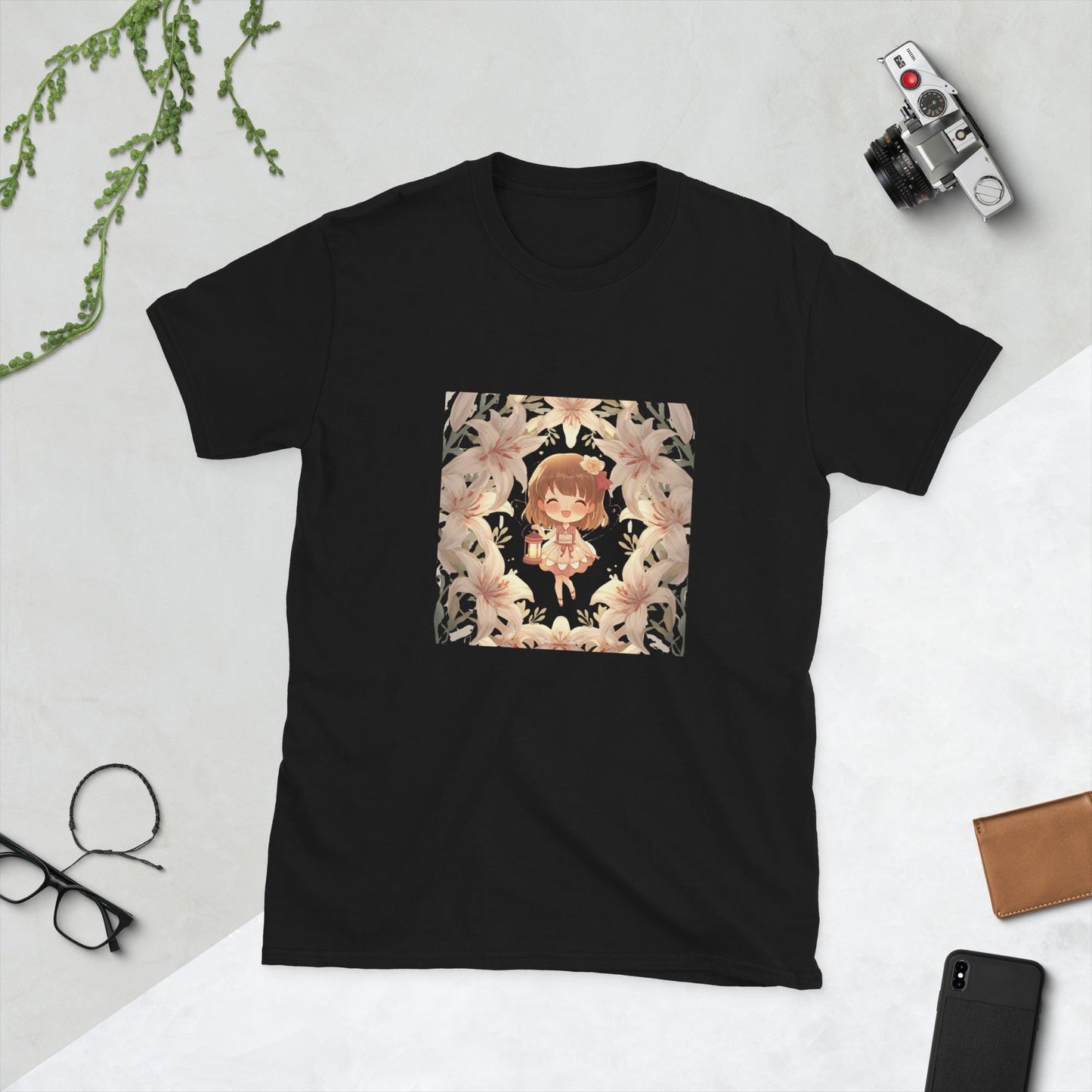 Floral Fairy T-Shirt | Chibi Lantern Fairy | Pastel Anime Graphic | Black or White