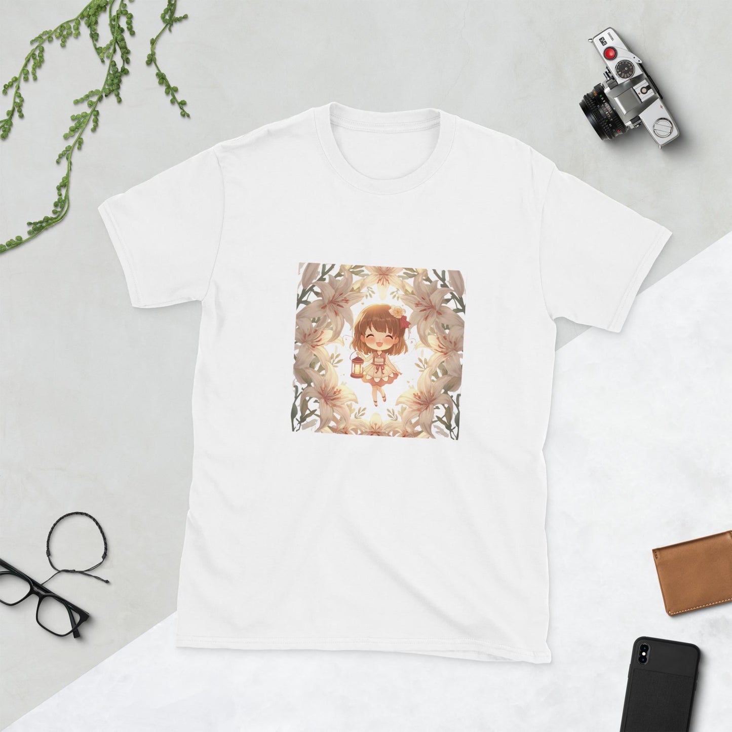 Floral Fairy T-Shirt | Chibi Lantern Fairy | Pastel Anime Graphic | Black or White