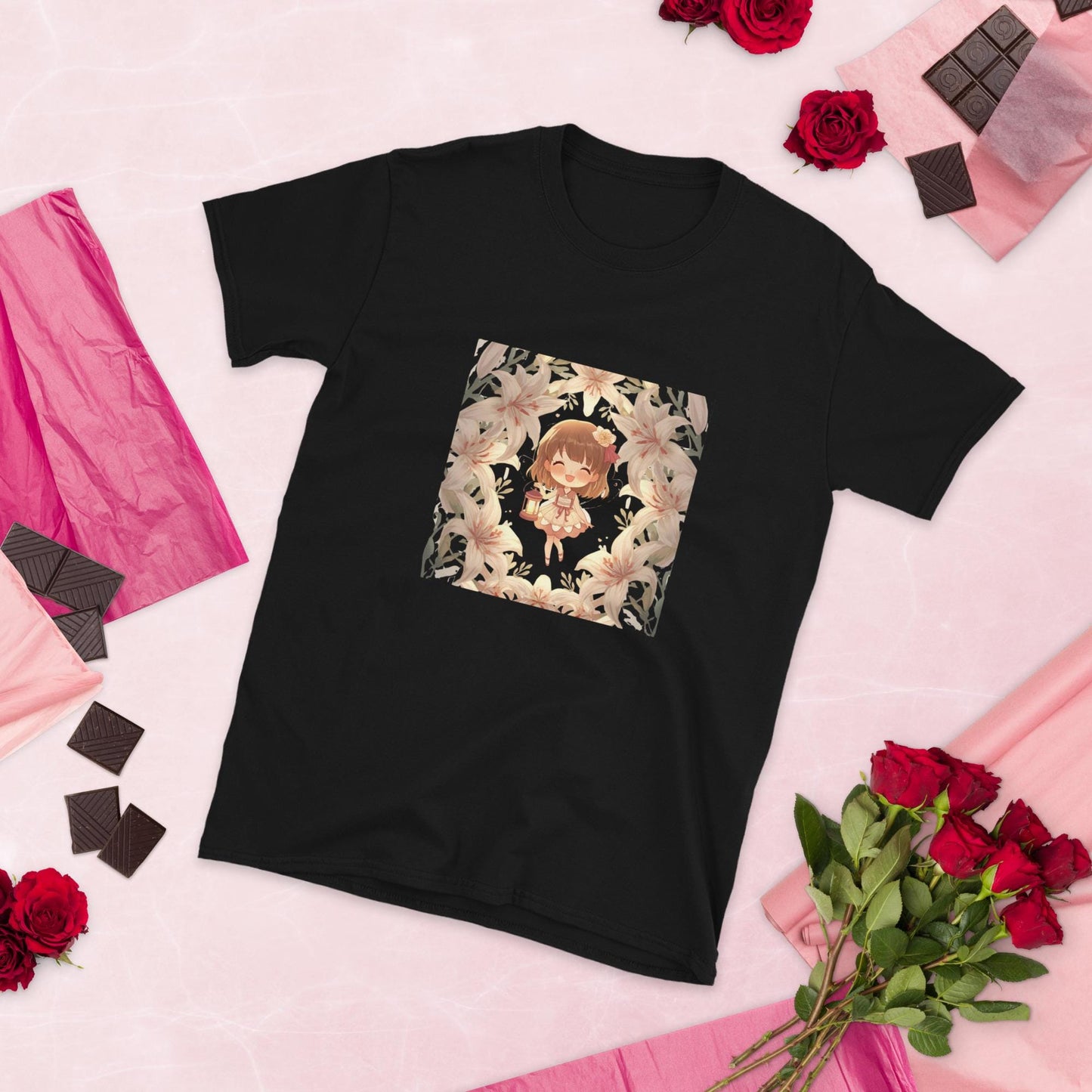 Floral Fairy T-Shirt | Chibi Lantern Fairy | Pastel Anime Graphic | Black or White