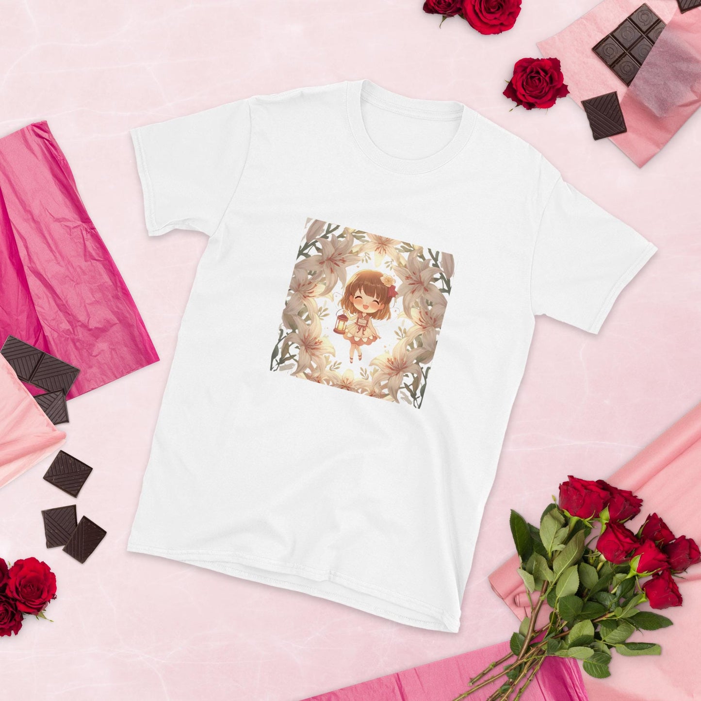 Floral Fairy T-Shirt | Chibi Lantern Fairy | Pastel Anime Graphic | Black or White