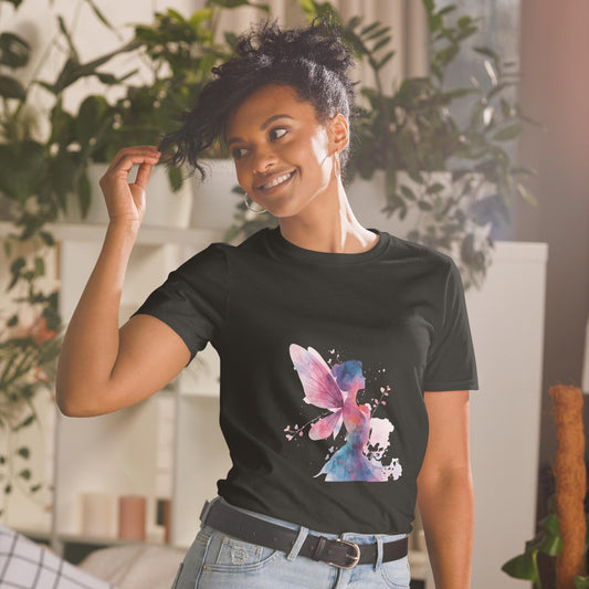 Watercolor Fairy Silhouette T-Shirt | Pastel Wings Graphic | Fairycore Aesthetic | Black or White