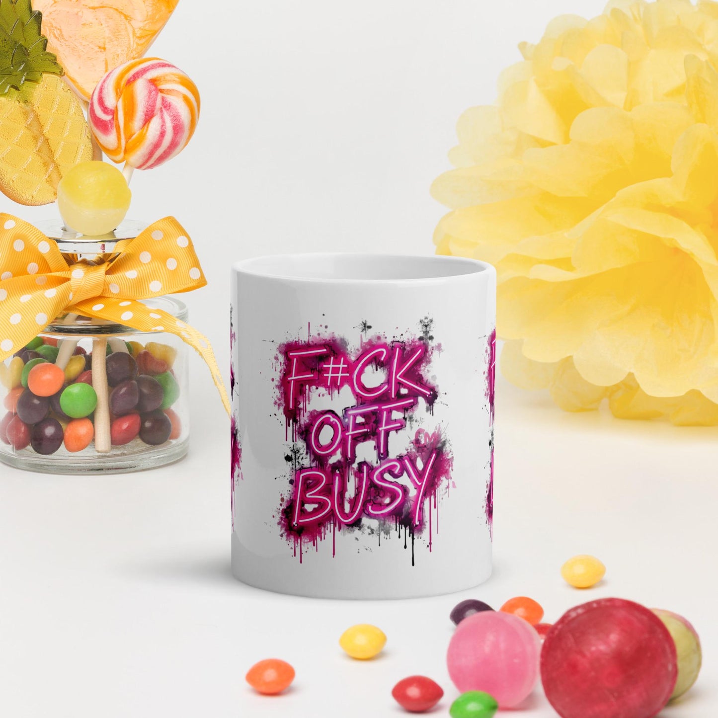 F*ck Off Busy Mug | Pink Graffiti Coffee Cup | Dishwasher & Microwave Safe