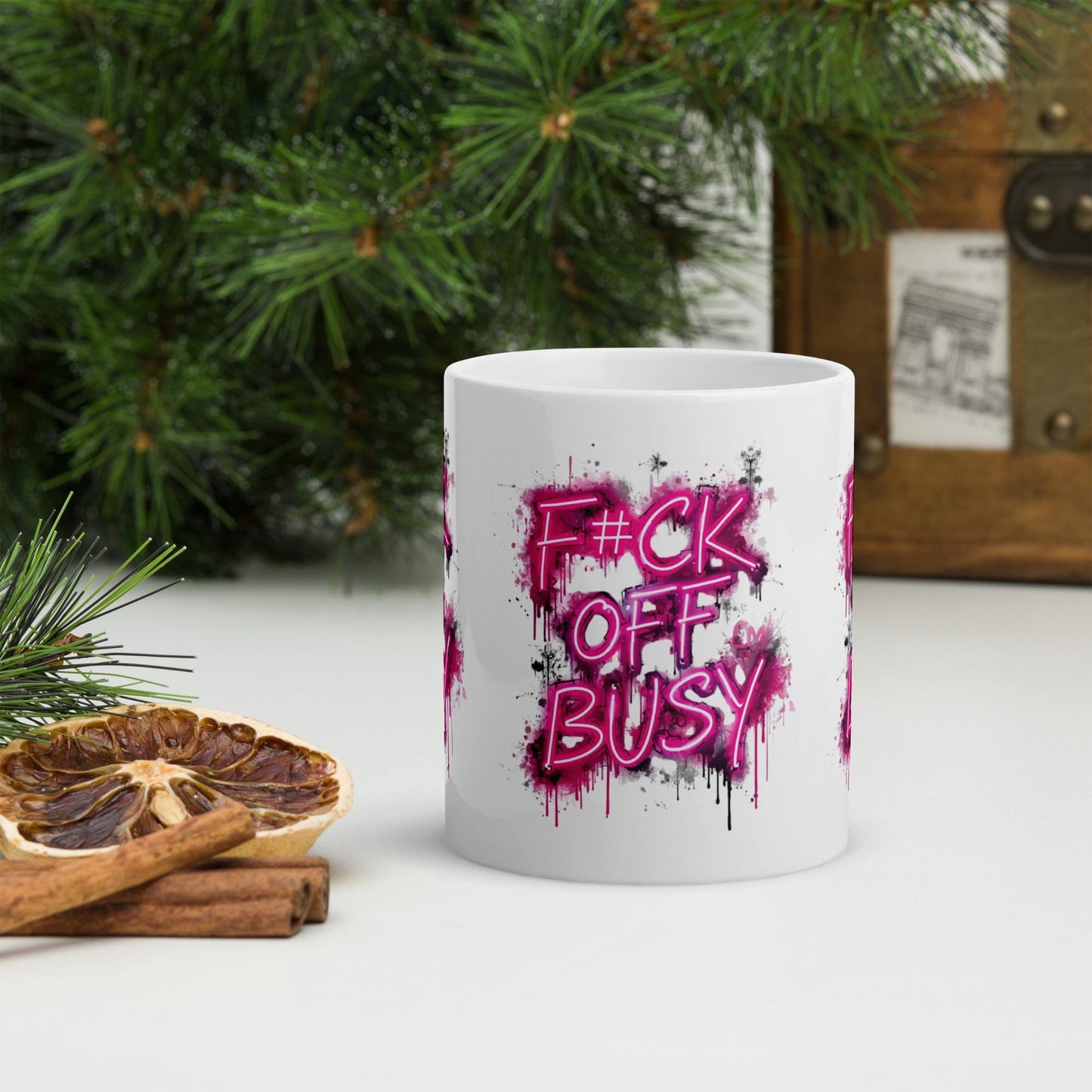F*ck Off Busy Mug | Pink Graffiti Coffee Cup | Dishwasher & Microwave Safe