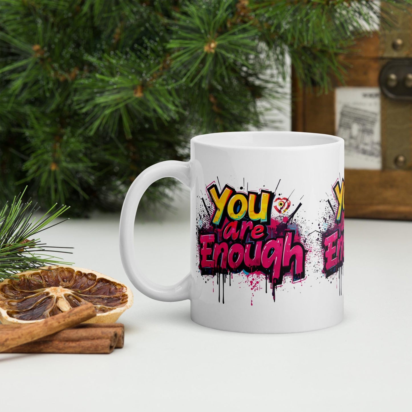 You Are Enough Mug | Pink Graffiti Motivational Cup | Dishwasher & Microwave Safe