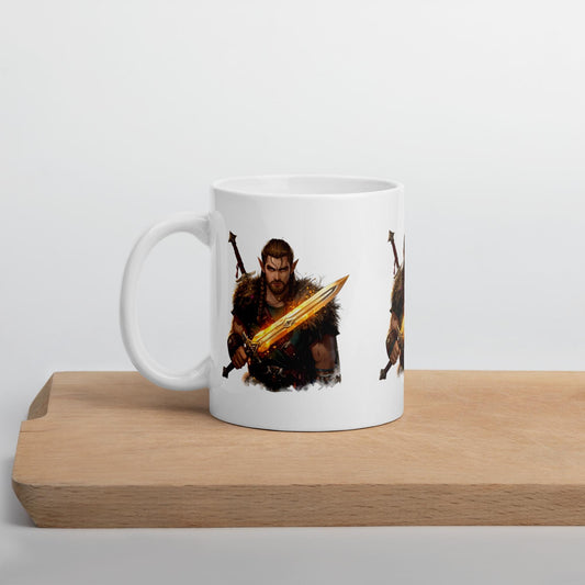 Fairy Viking Warrior Mug | Golden Sword Norse Fantasy Cup | Dishwasher & Microwave Safe