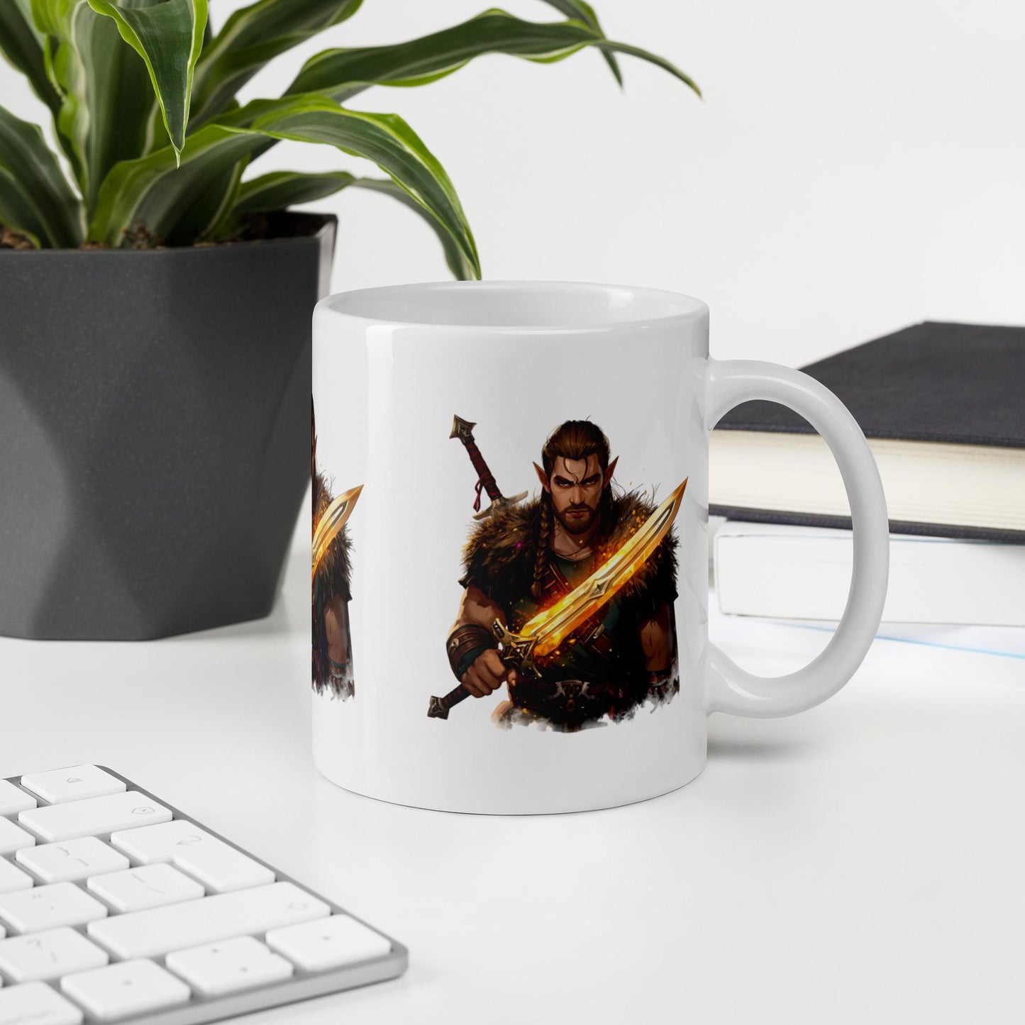 Fairy Viking Warrior Mug | Golden Sword Norse Fantasy Cup | Dishwasher & Microwave Safe