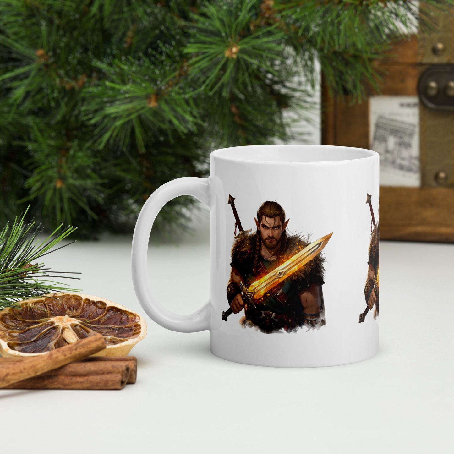 Fairy Viking Warrior Mug | Golden Sword Norse Fantasy Cup | Dishwasher & Microwave Safe