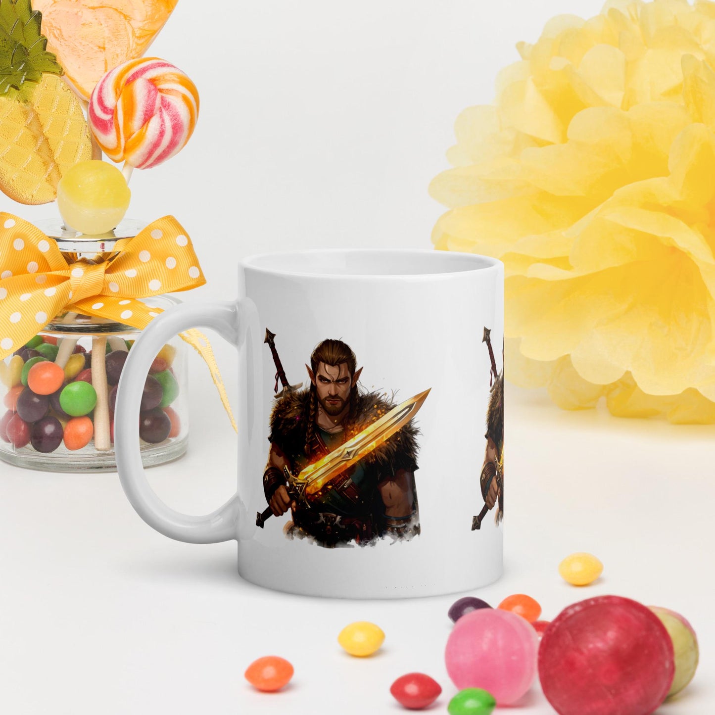 Fairy Viking Warrior Mug | Golden Sword Norse Fantasy Cup | Dishwasher & Microwave Safe