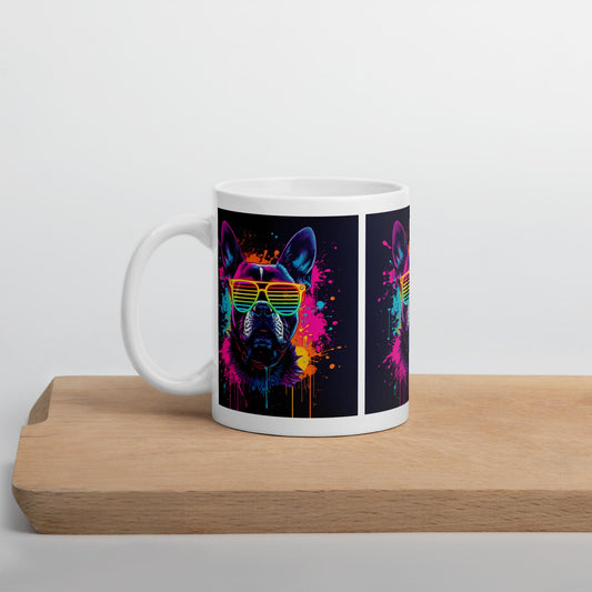 Neon Rainbow Dog Mug | Retro Sunglasses Pup | Dishwasher & Microwave Safe