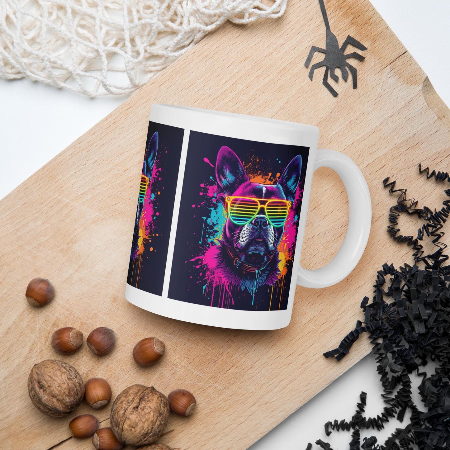 Neon Rainbow Dog Mug | Retro Sunglasses Pup | Dishwasher & Microwave Safe