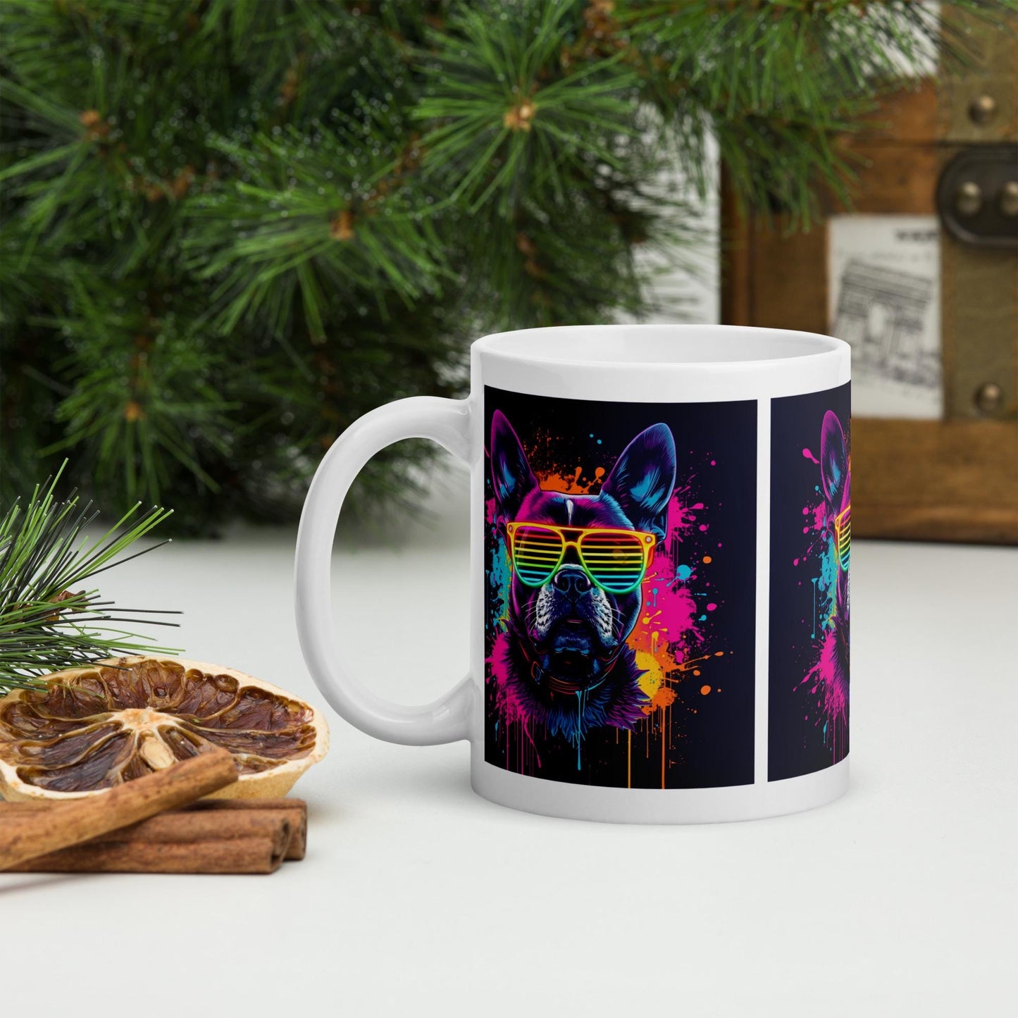 Neon Rainbow Dog Mug | Retro Sunglasses Pup | Dishwasher & Microwave Safe
