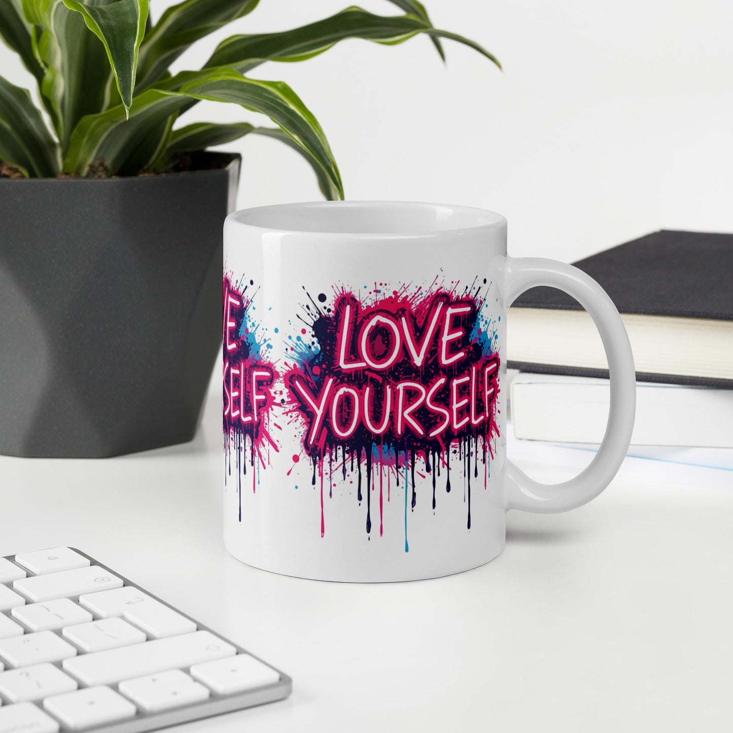 Love Yourself Mug | Neon Graffiti Affirmation Cup | Dishwasher & Microwave Safe