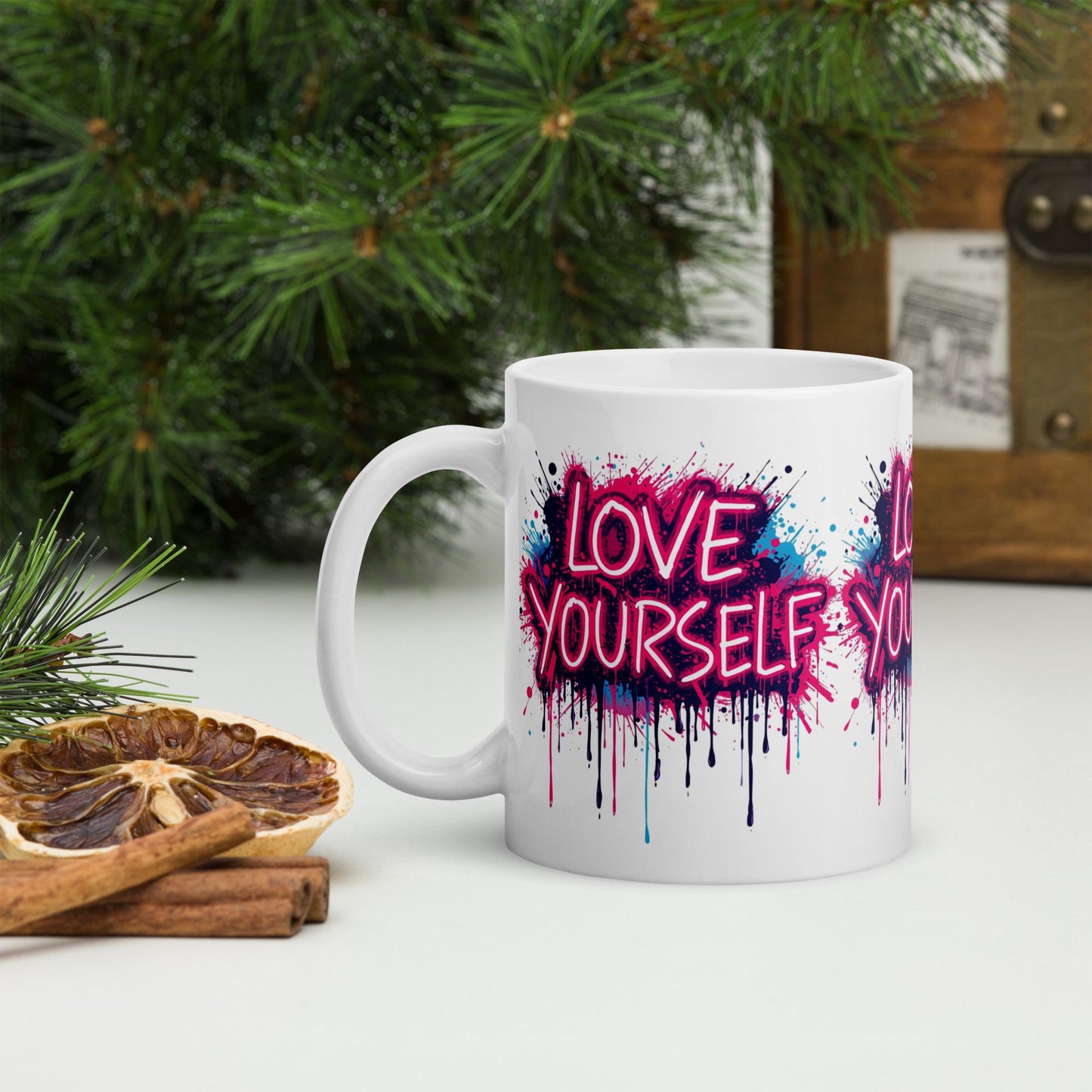 Love Yourself Mug | Neon Graffiti Affirmation Cup | Dishwasher & Microwave Safe