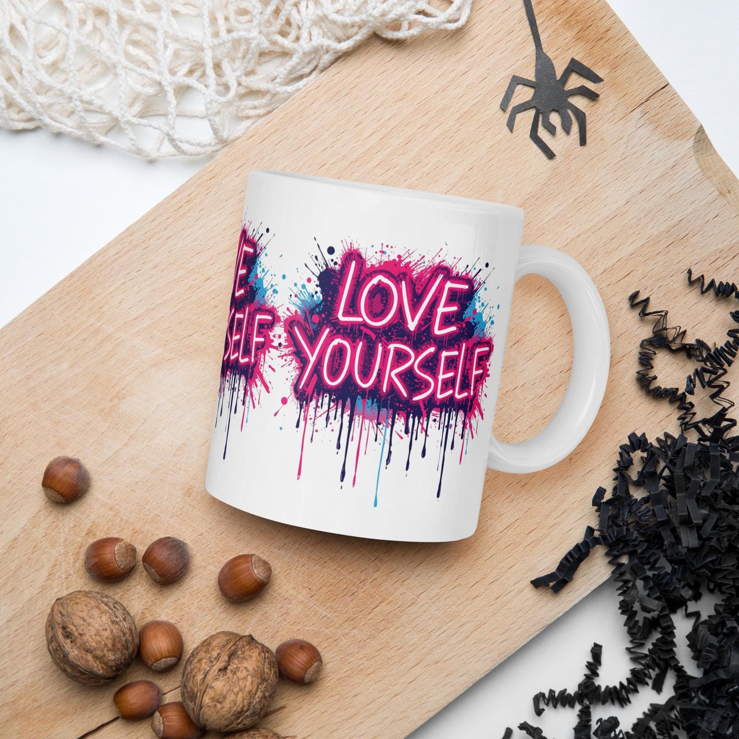 Love Yourself Mug | Neon Graffiti Affirmation Cup | Dishwasher & Microwave Safe