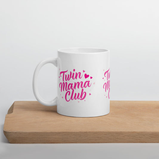 Twin Mama Club Mug | Pink Hearts Mom of Twins Cup | Dishwasher & Microwave Safe