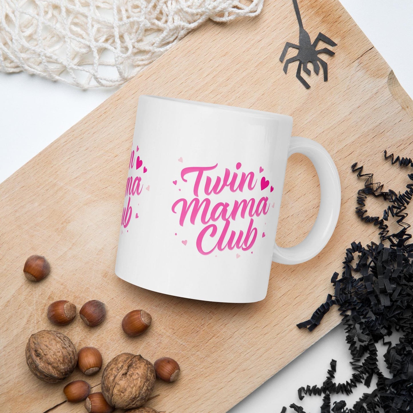 Twin Mama Club Mug | Pink Hearts Mom of Twins Cup | Dishwasher & Microwave Safe