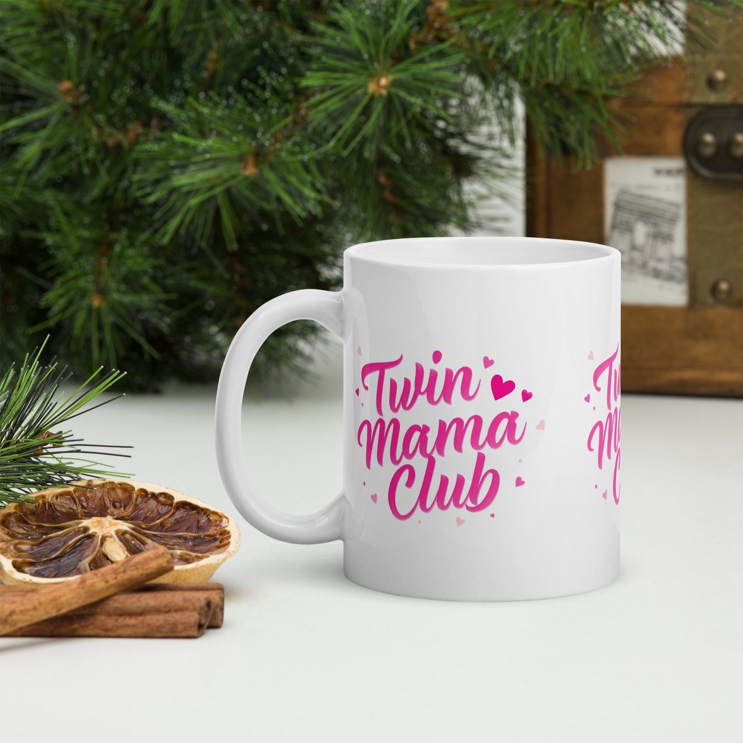 Twin Mama Club Mug | Pink Hearts Mom of Twins Cup | Dishwasher & Microwave Safe