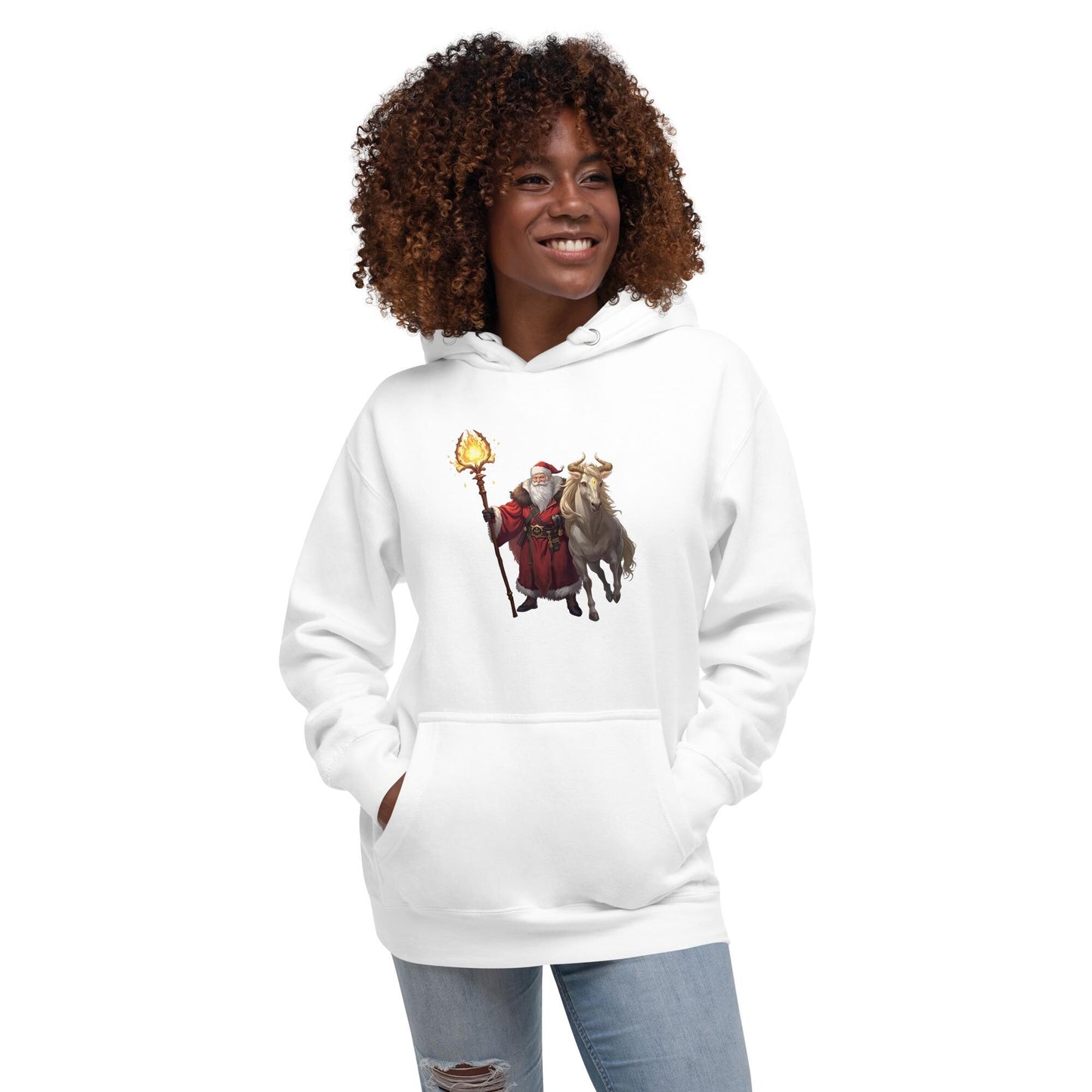 Fantasy Christmas Santa & Reindeer Hoodie | Unisex Cozy Holiday Sweatshirt