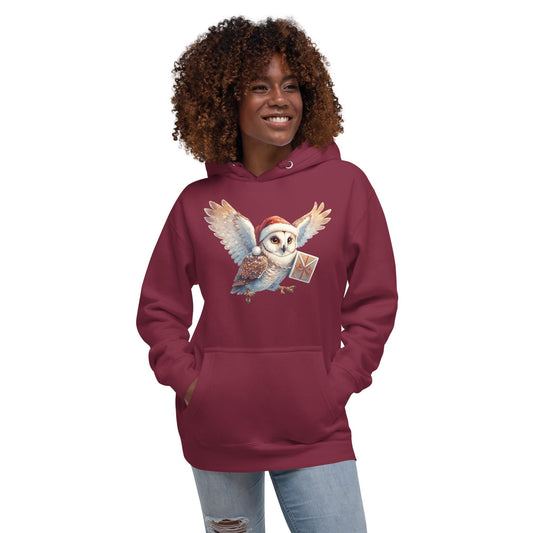 Holiday Owl Post Hoodie | Fantasy Christmas Barn Owl | Unisex Cozy Sweatshirt