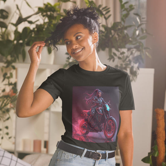 Neon Sorceress Rider T-Shirt | Fantasy Moto Graphic Tee | Unisex Streetwear | Black or White